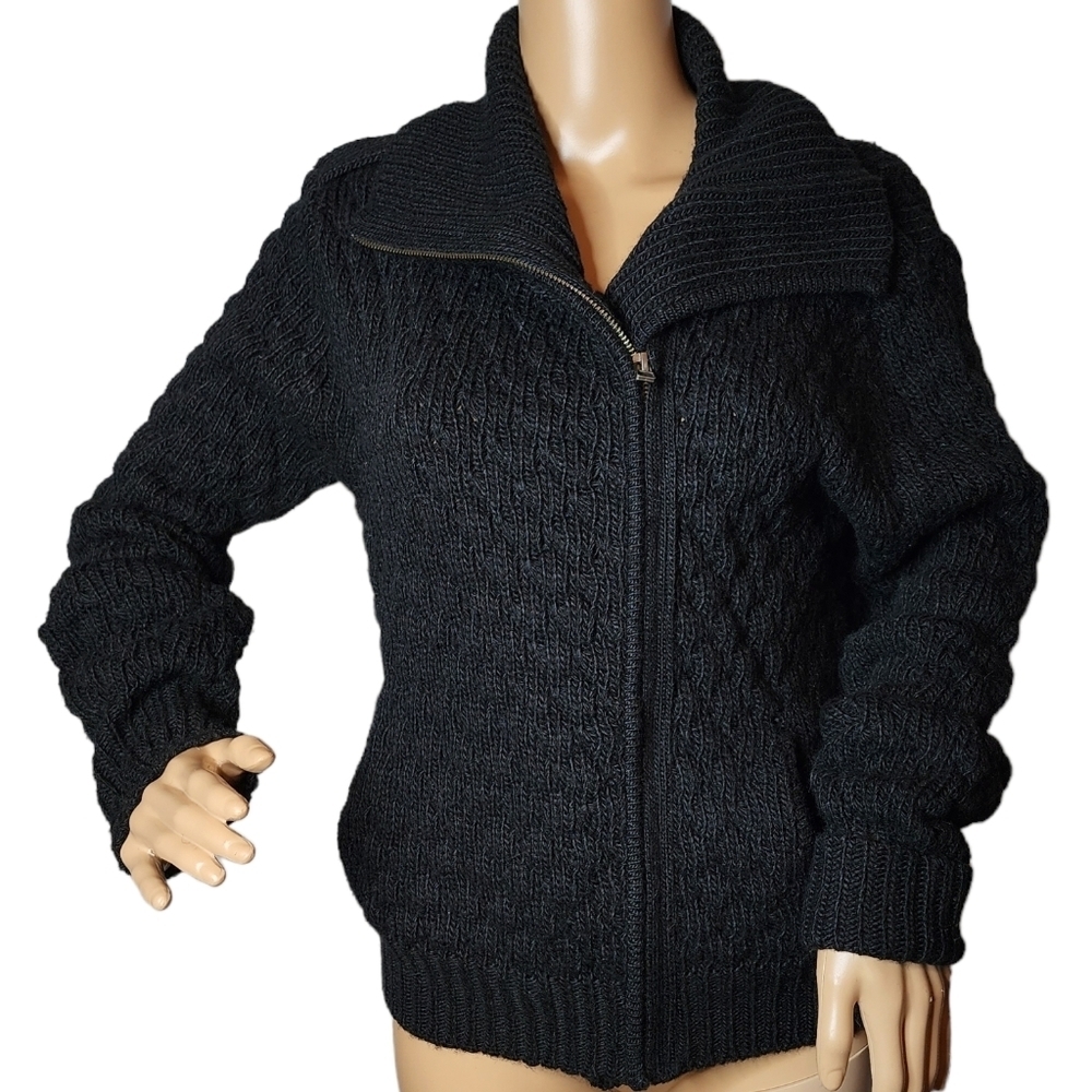 Velvet by Graham and Spencer Wool Blend Black Knit‎ Zip Cardigan Sweater Medium